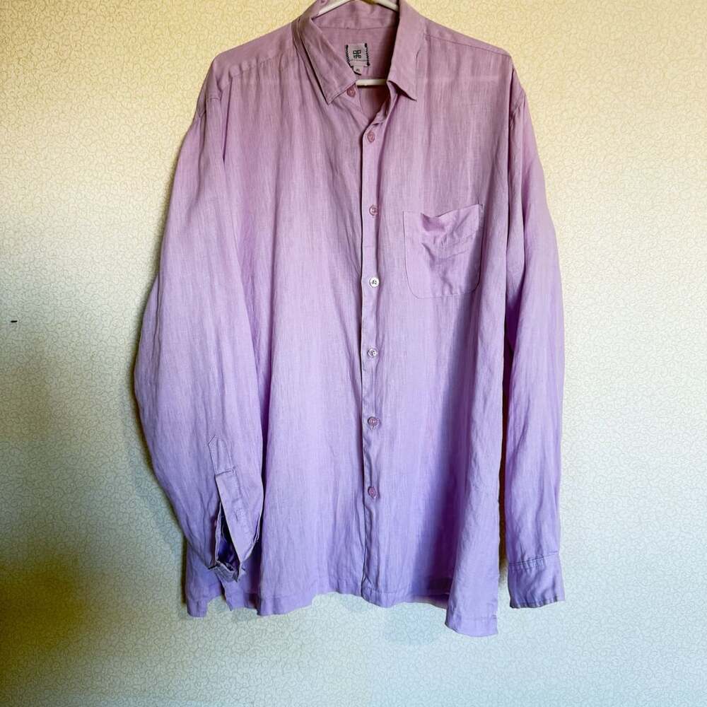 SIMPLE STANDARDS Button Down Shirt Size XL Purple 100% Linen Long Sleeve